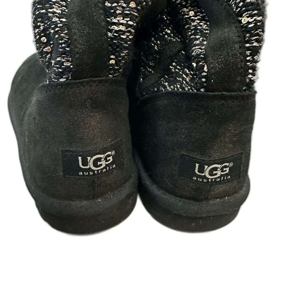UGG Australia Black And White Camaya Knit Sequin Embellished Suede Boots Size 8